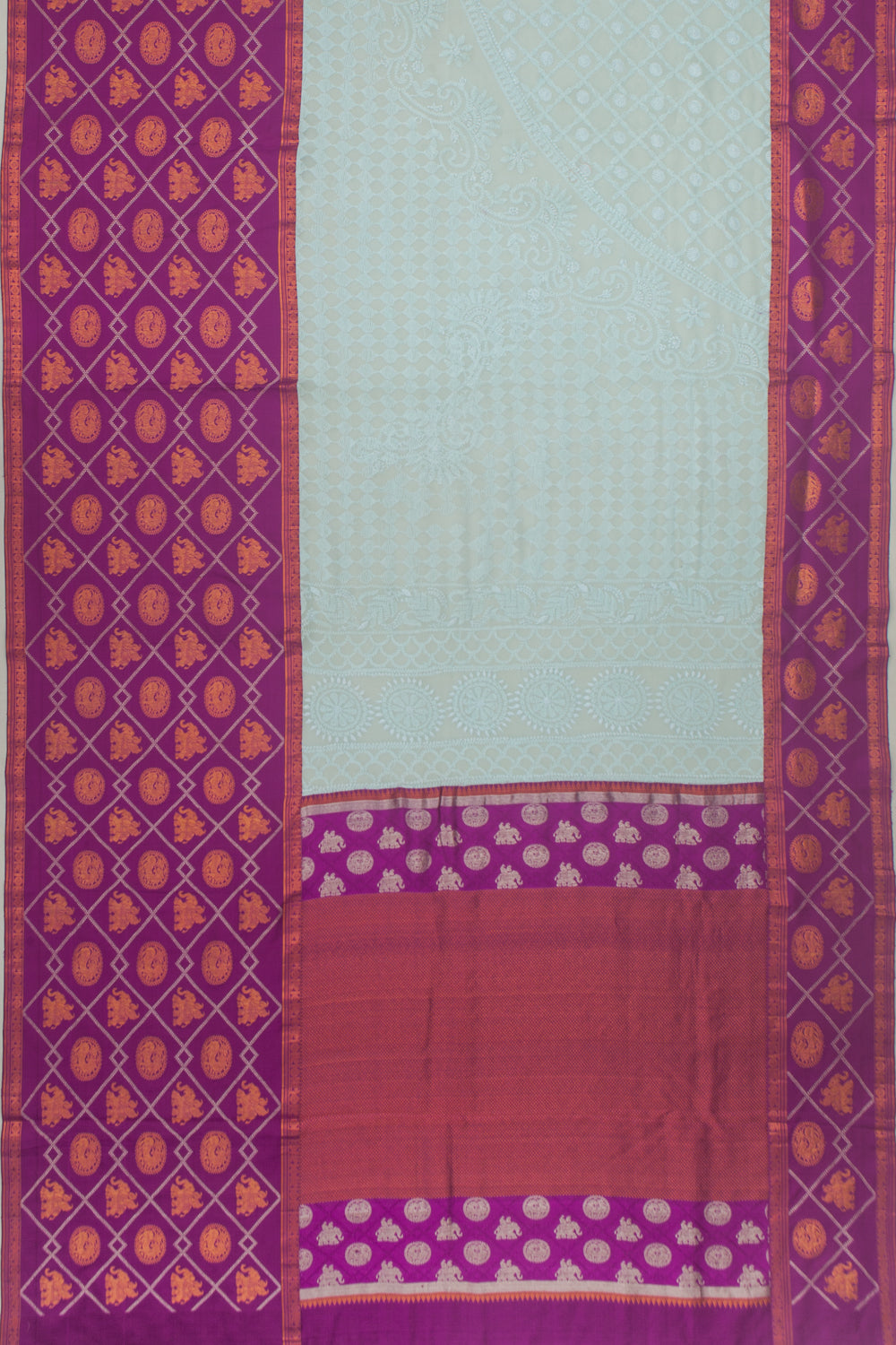 Lucknow Chikankari Georgette Embroidery Pastel Blue Saree With Attached Kanchi Border