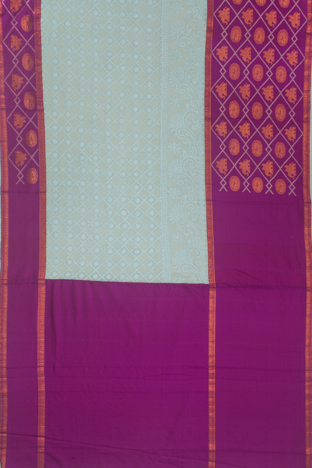 Lucknow Chikankari Georgette Embroidery Pastel Blue Saree With Attached Kanchi Border