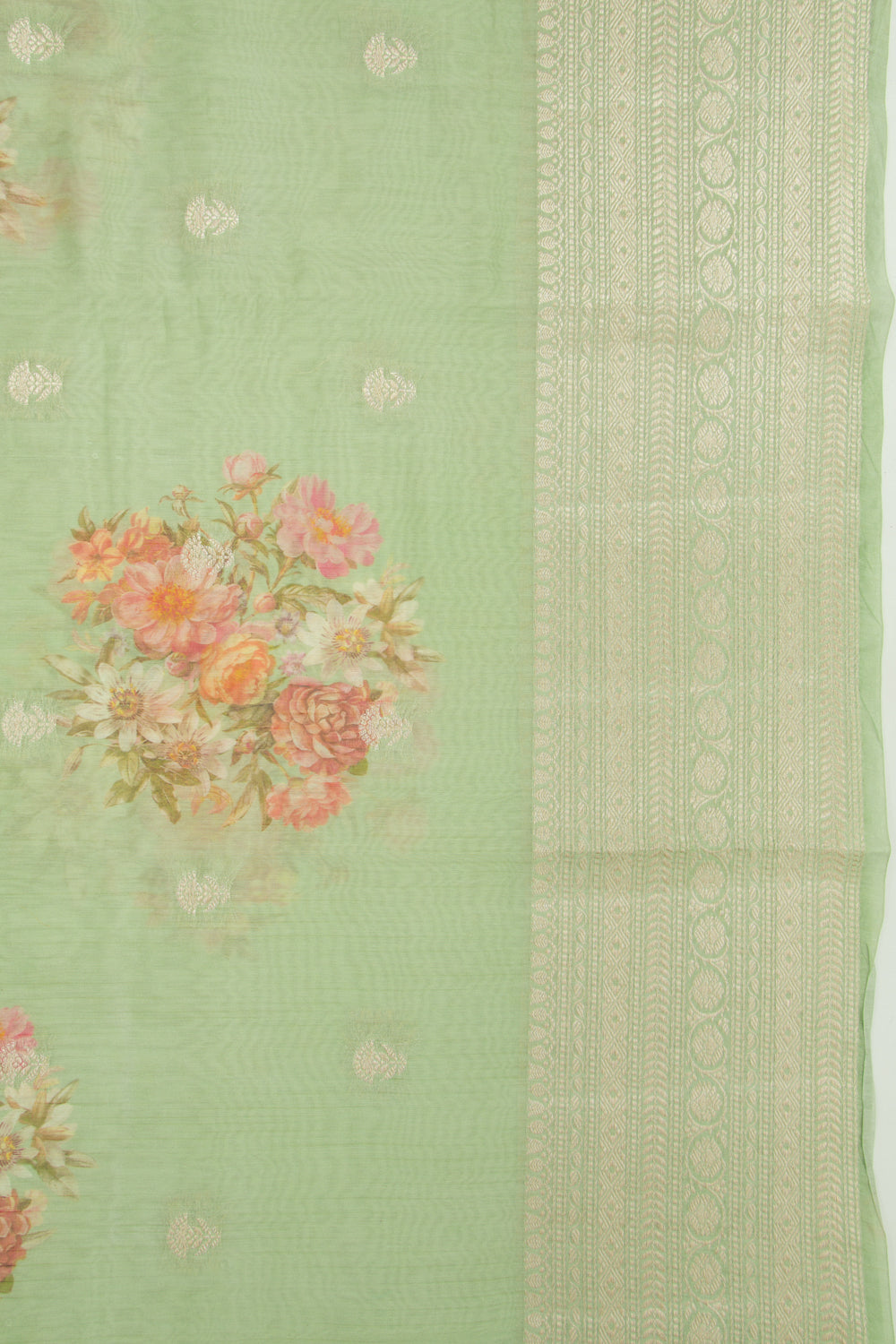 Chanderi Silk Floral Printed And Butta Green Saree