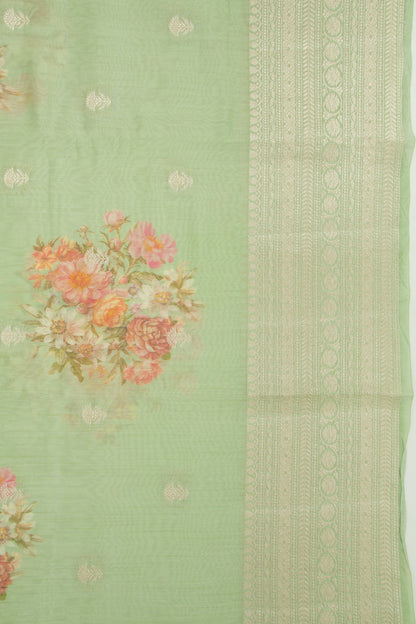 Chanderi Silk Floral Printed And Butta Green Saree