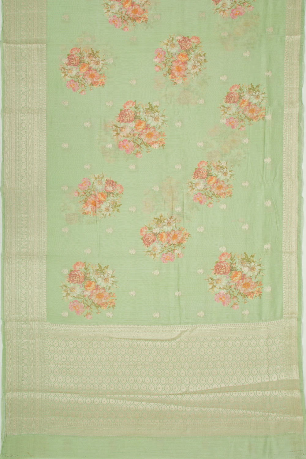 Chanderi Silk Floral Printed And Butta Green Saree