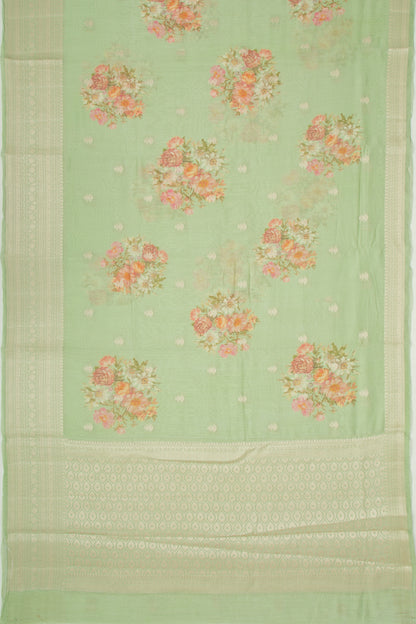 Chanderi Silk Floral Printed And Butta Green Saree