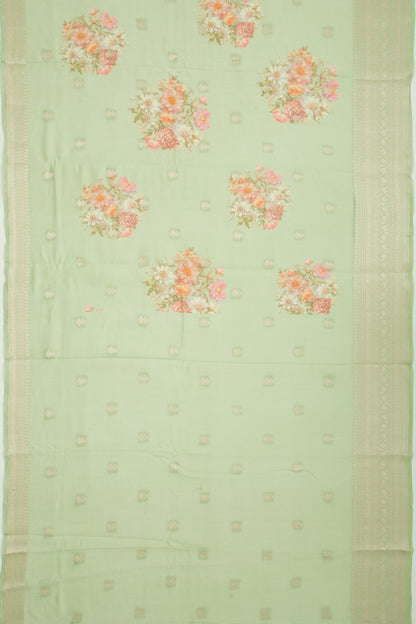 Chanderi Silk Floral Printed And Butta Green Saree