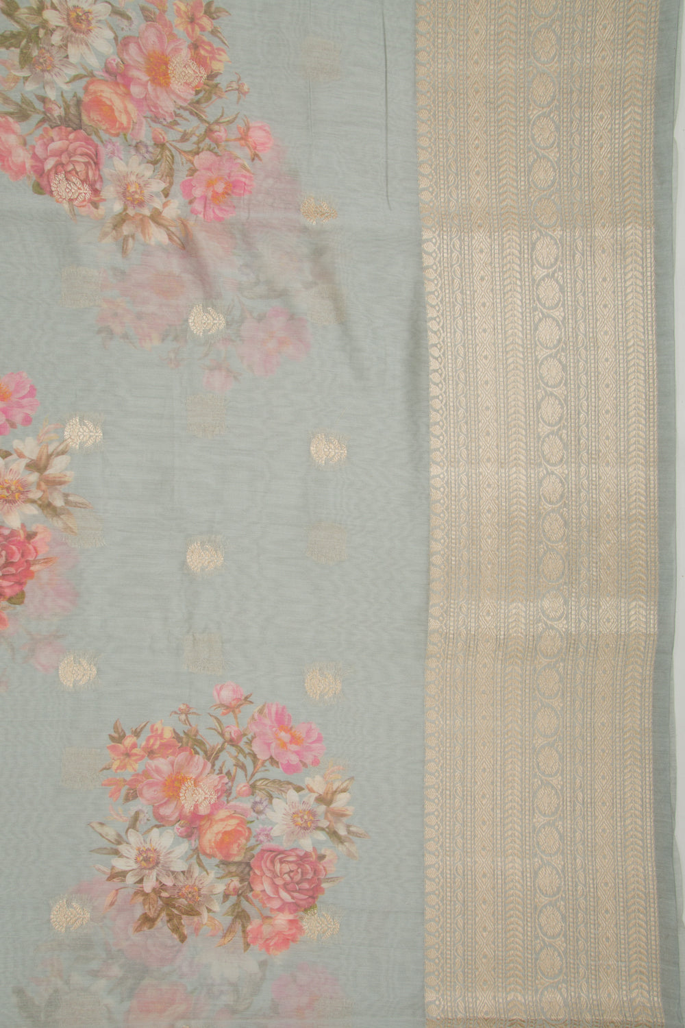 Chanderi Silk Floral Printed And Butta Grey Saree