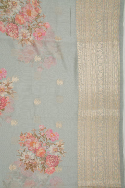 Chanderi Silk Floral Printed And Butta Grey Saree