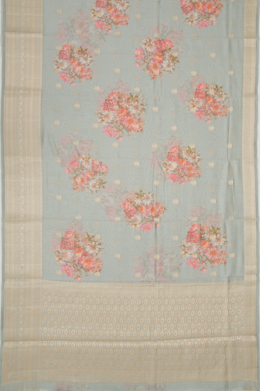 Chanderi Silk Floral Printed And Butta Grey Saree