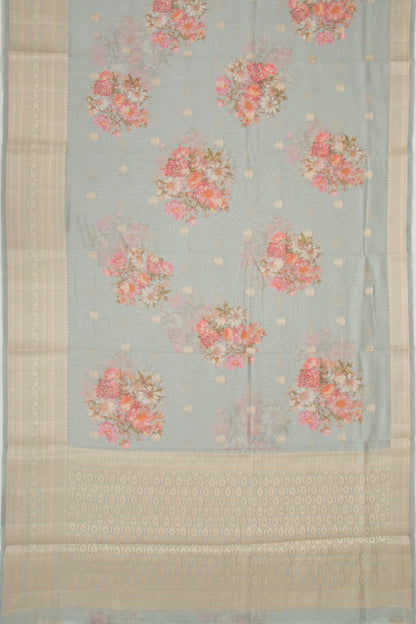 Chanderi Silk Floral Printed And Butta Grey Saree