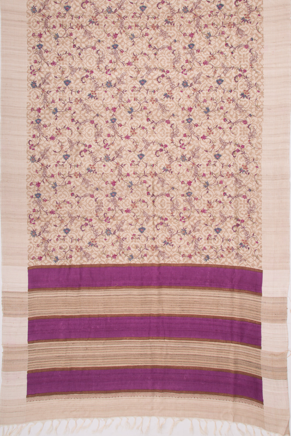 Bhagalpuri Tussar Floral Printed And Embroidery Beige Saree