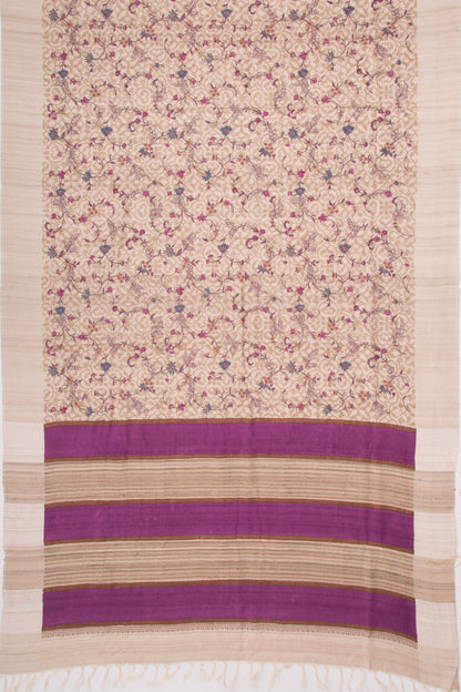 Bhagalpuri Tussar Floral Printed And Embroidery Beige Saree