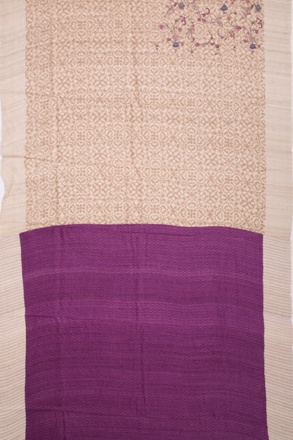 Bhagalpuri Tussar Floral Printed And Embroidery Beige Saree