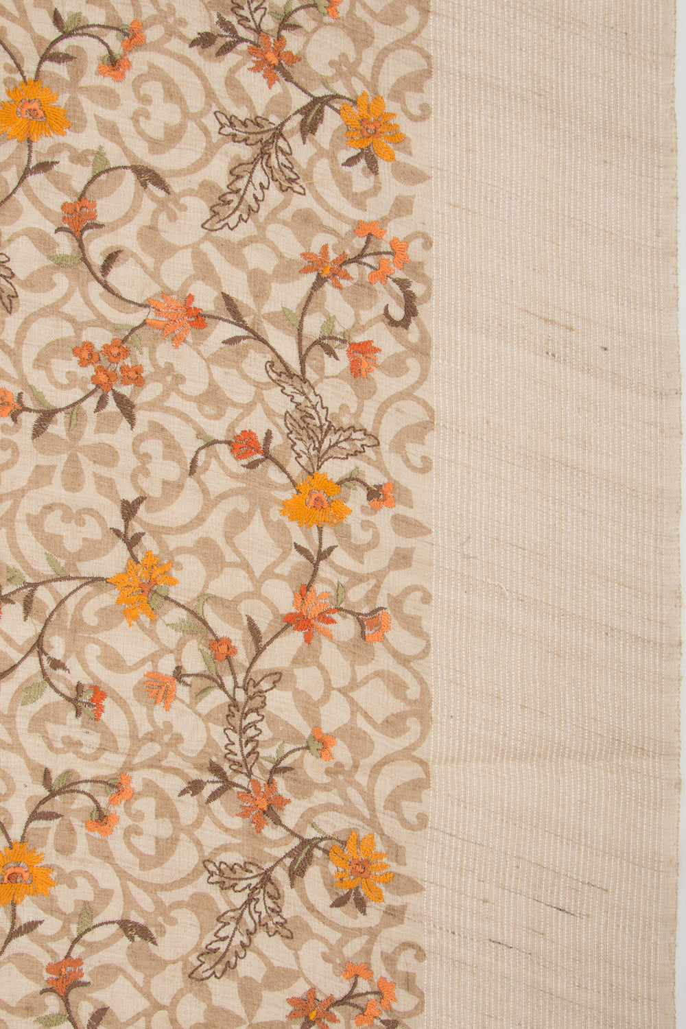 Bhagalpuri Tussar Floral Printed And Embroidery Beige Saree