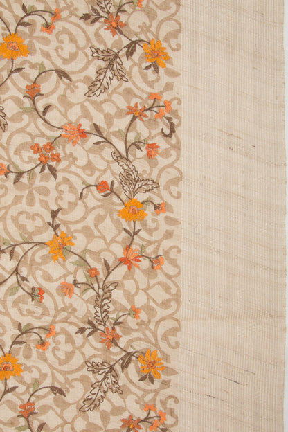 Bhagalpuri Tussar Floral Printed And Embroidery Beige Saree