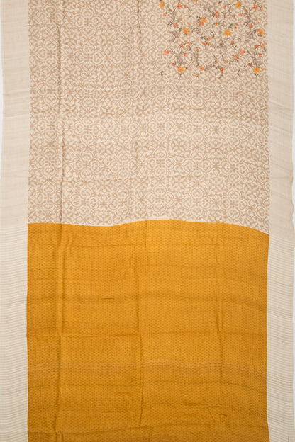 Bhagalpuri Tussar Floral Printed And Embroidery Beige Saree