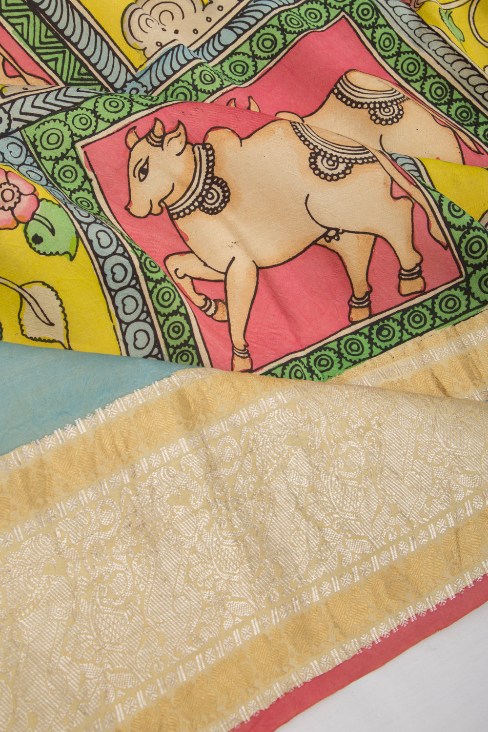 Kanchipuram Silk Kalamkari Multicolour Saree