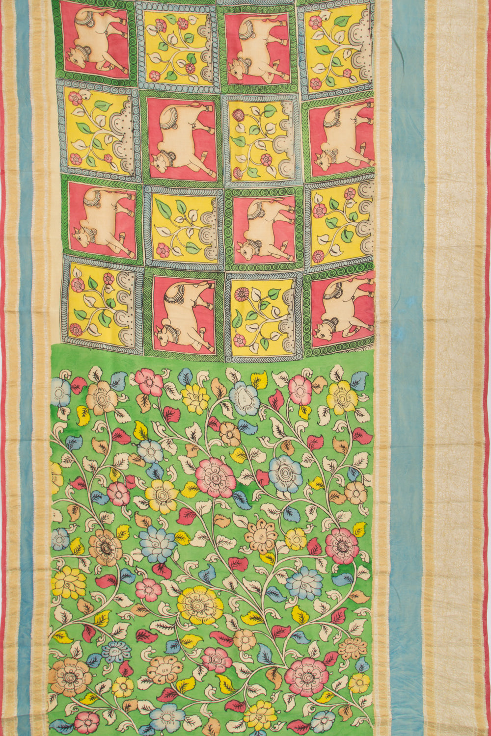 Kanchipuram Silk Kalamkari Multicolour Saree