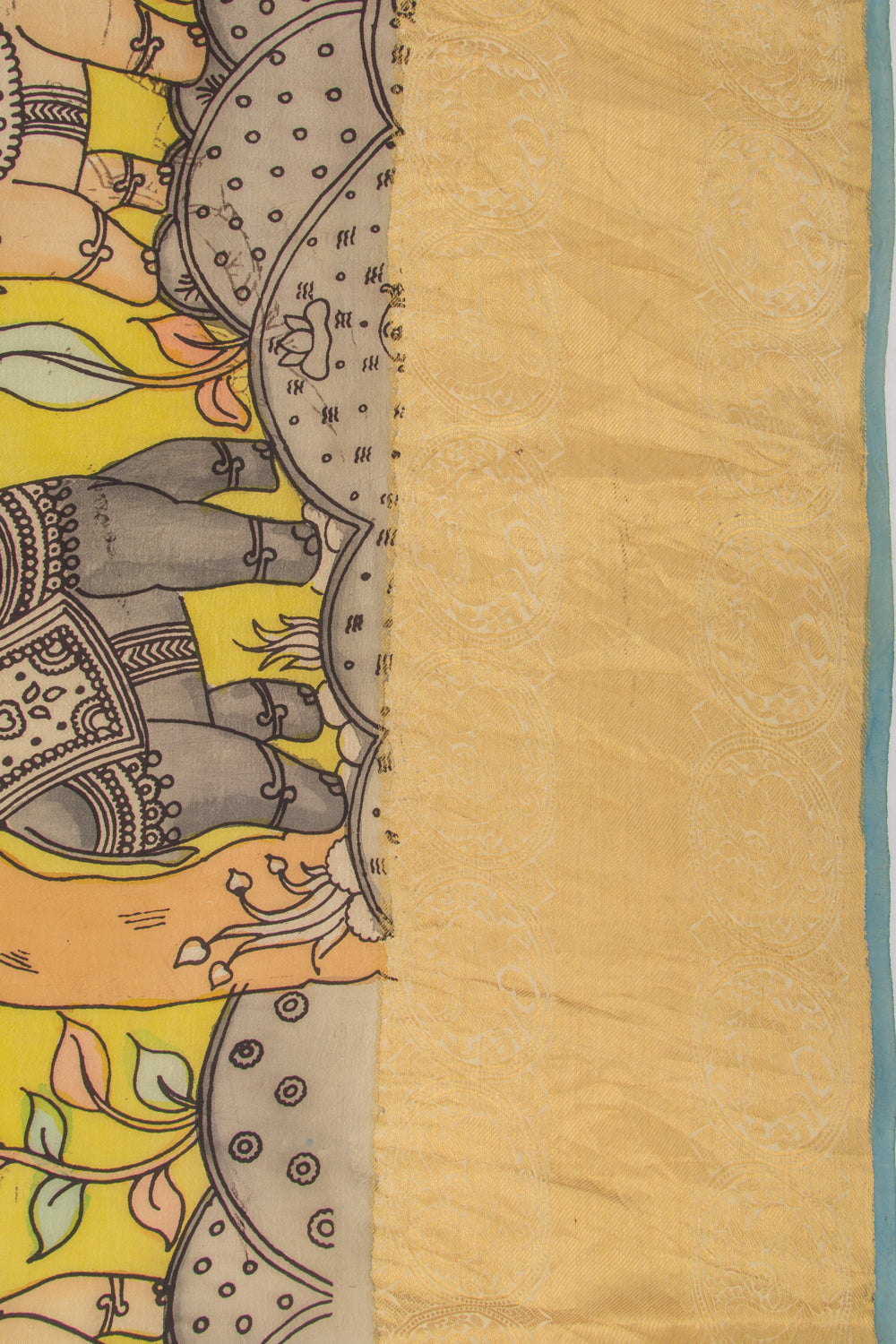 Kanchipuram Silk Kalamkari Yellow Saree