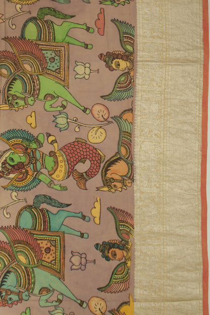 Kanchipuram Silk Kalamkari Snuff Saree