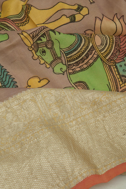 Kanchipuram Silk Kalamkari Snuff Saree