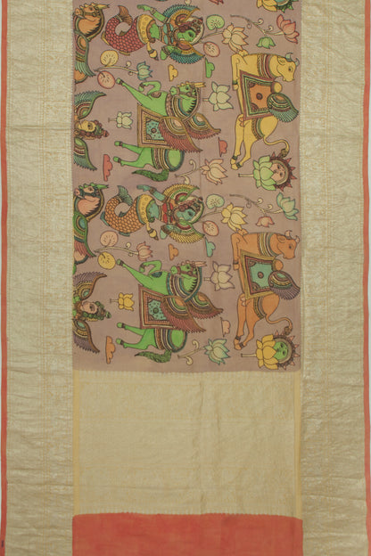 Kanchipuram Silk Kalamkari Snuff Saree