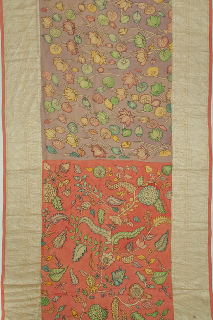 Kanchipuram Silk Kalamkari Snuff Saree