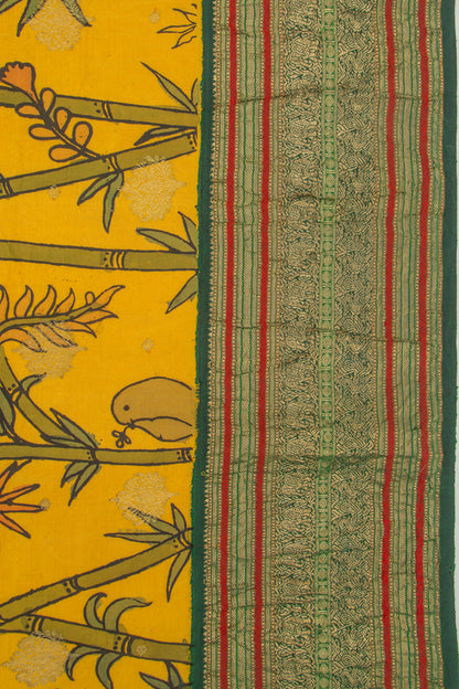 Kanchipuram Silk Kalamkari And Butta Yellow Saree