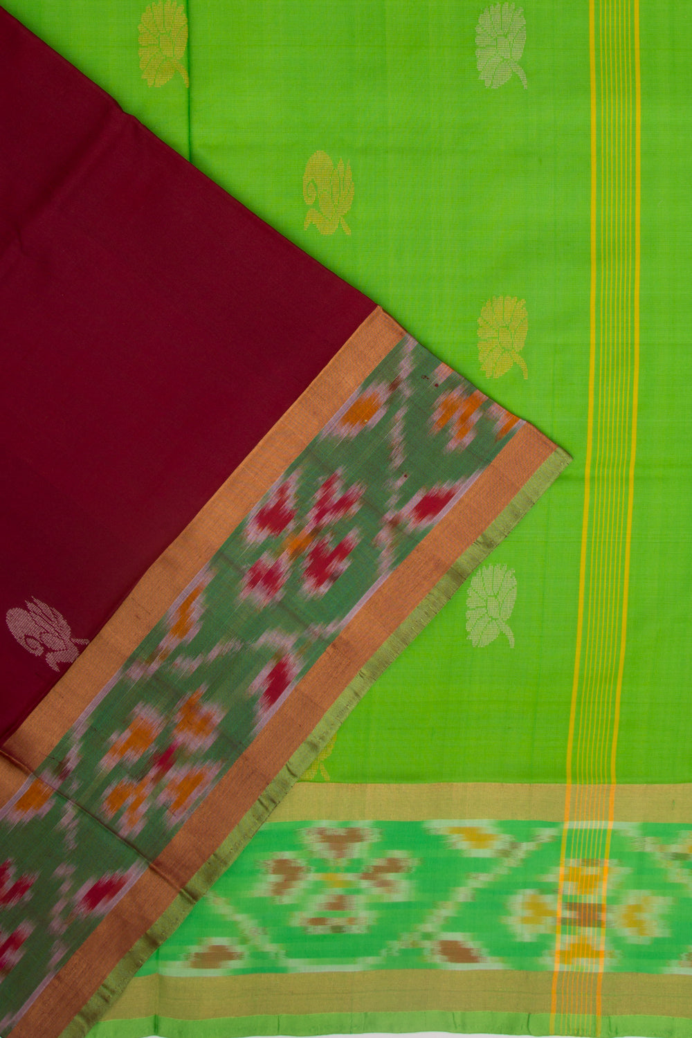 Uppada Silk Butta Brown Saree With Ikat Border