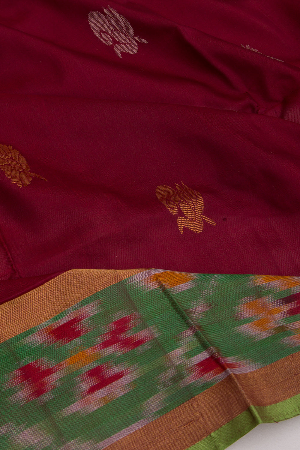 Uppada Silk Butta Brown Saree With Ikat Border