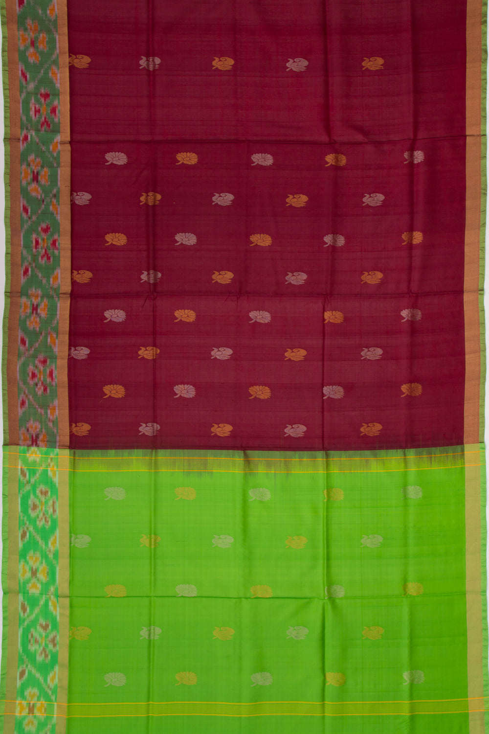 Uppada Silk Butta Brown Saree With Ikat Border