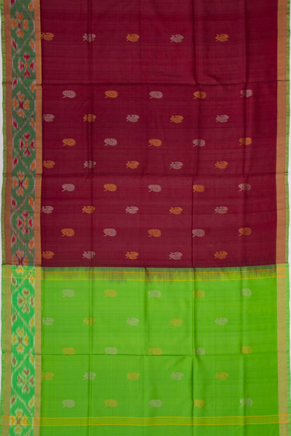 Uppada Silk Butta Brown Saree With Ikat Border