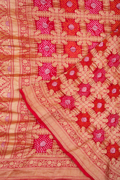Banarasi Silk Bandhani Brocade Red Saree
