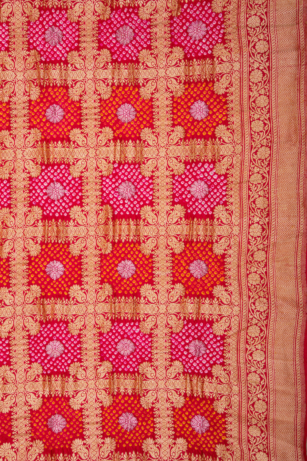 Banarasi Silk Bandhani Brocade Red Saree