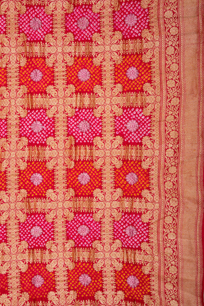 Banarasi Silk Bandhani Brocade Red Saree