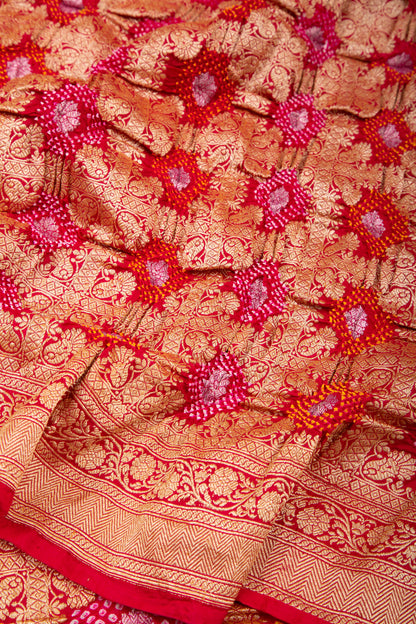 Banarasi Silk Bandhani Brocade Red Saree