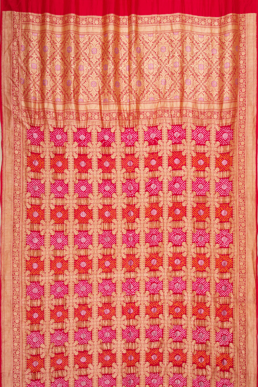 Banarasi Silk Bandhani Brocade Red Saree