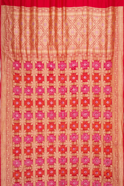 Banarasi Silk Bandhani Brocade Red Saree