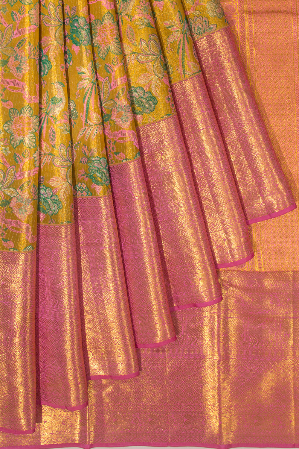 Kanchipuram Silk Tissue Jaal Yellow Saree
