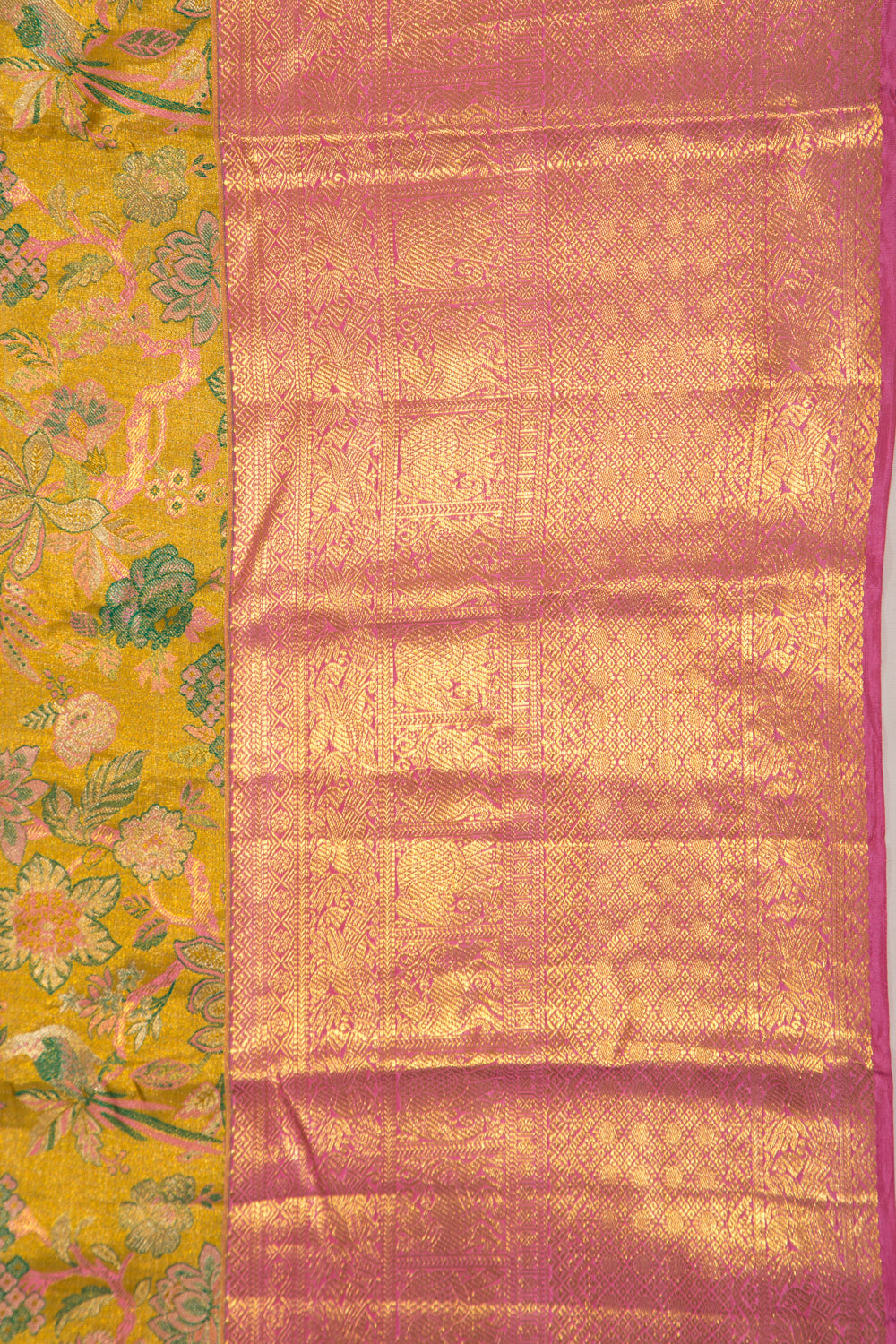 Kanchipuram Silk Tissue Jaal Yellow Saree