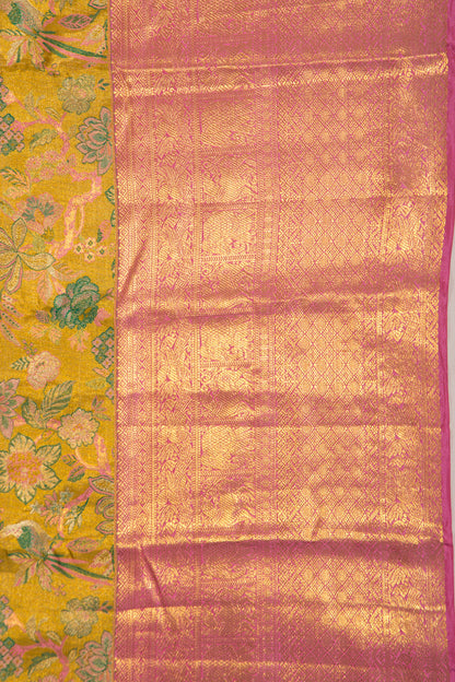 Kanchipuram Silk Tissue Jaal Yellow Saree