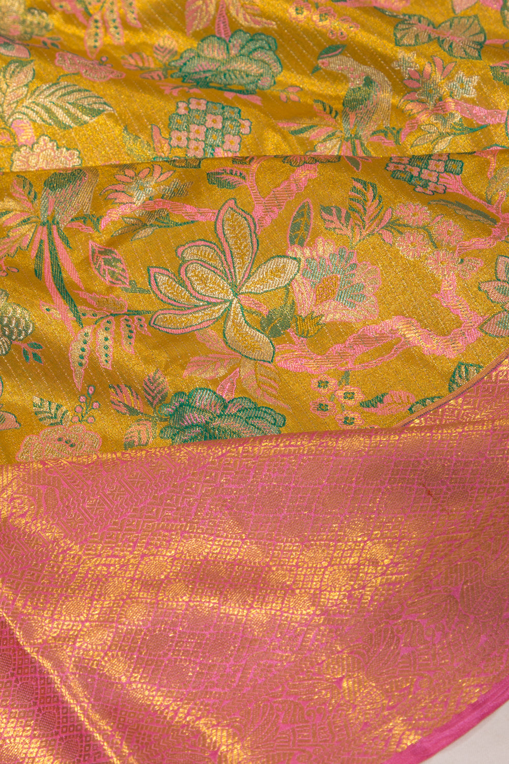 Kanchipuram Silk Tissue Jaal Yellow Saree