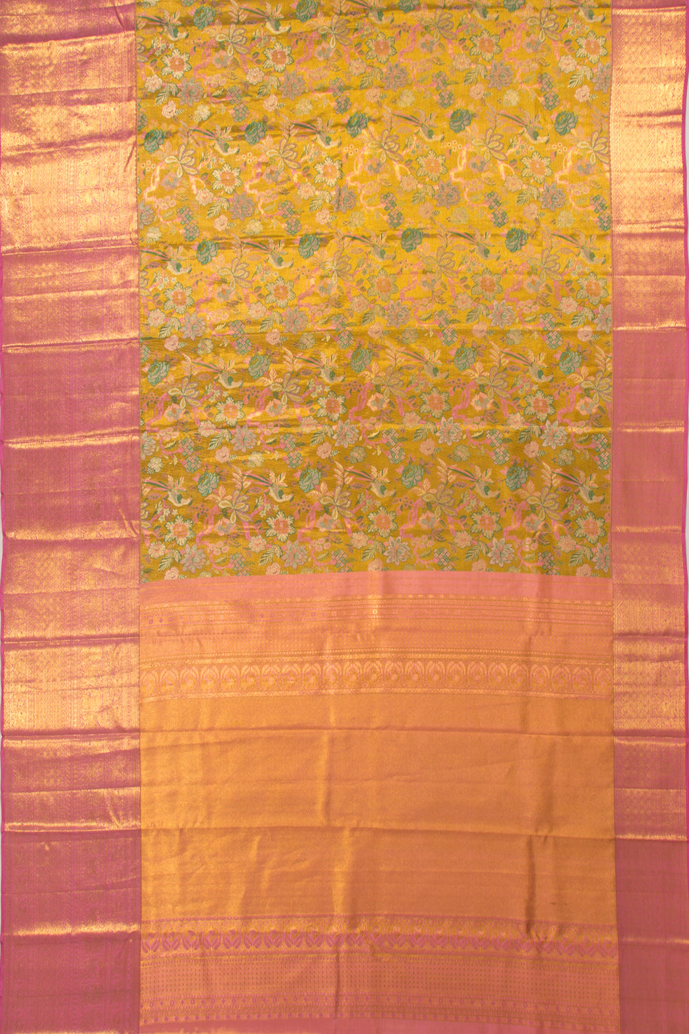 Kanchipuram Silk Tissue Jaal Yellow Saree