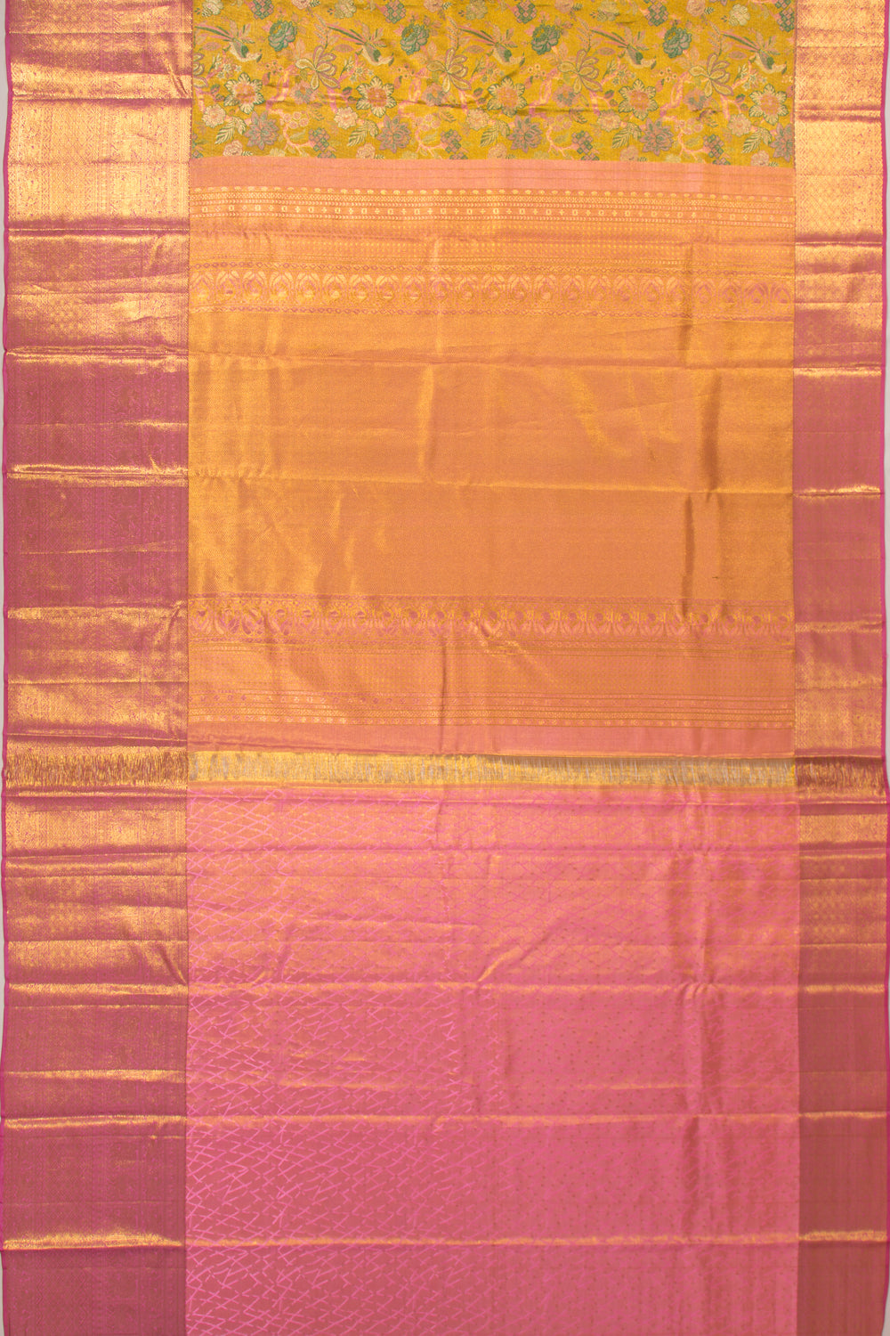 Kanchipuram Silk Tissue Jaal Yellow Saree
