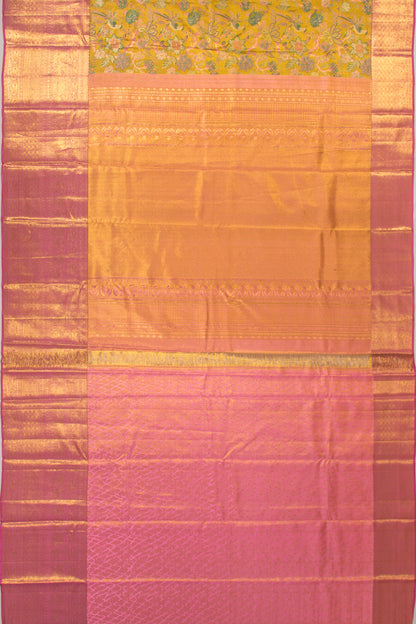 Kanchipuram Silk Tissue Jaal Yellow Saree