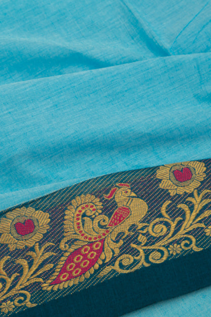 Mangalgiri Cotton Plain Sky Blue Saree