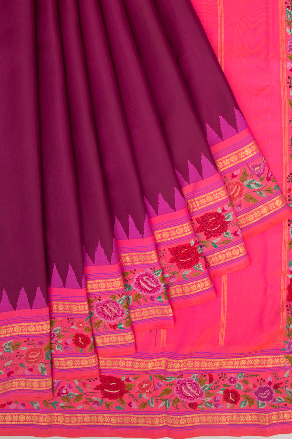 Petite Point Kanchipuram Silk Plain Purple Saree