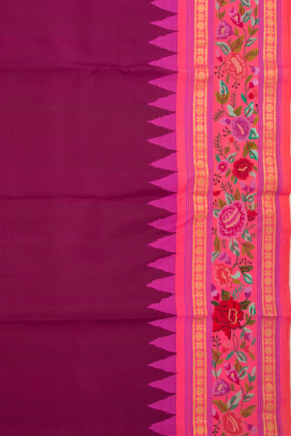 Petit Point Kanchipuram Silk Plain Purple Saree