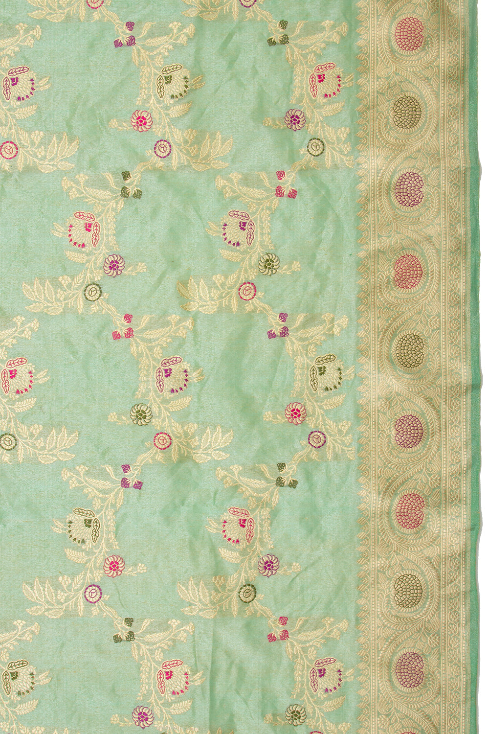 Banarasi Silk Tissue Jaal Pastel Green Saree With Meenakari
