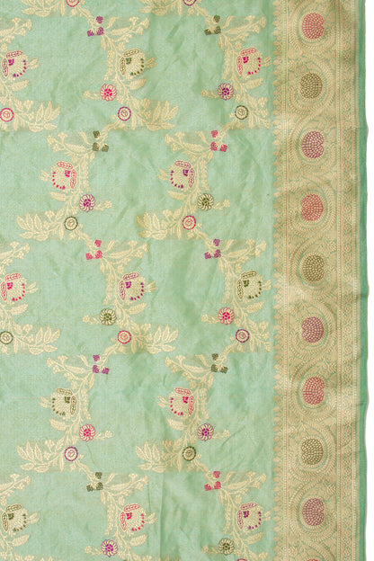 Banarasi Silk Tissue Jaal Pastel Green Saree With Meenakari