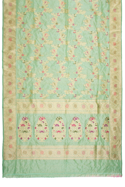 Banarasi Silk Tissue Jaal Pastel Green Saree With Meenakari