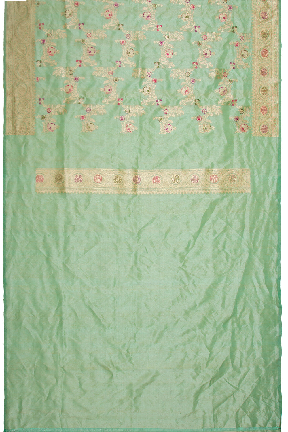 Banarasi Silk Tissue Jaal Pastel Green Saree With Meenakari