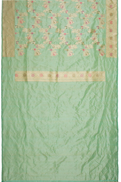Banarasi Silk Tissue Jaal Pastel Green Saree With Meenakari